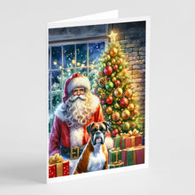 Load image into Gallery viewer, Boxer and Santa Claus Greeting Cards - Blank Note Cards – 8-Pack of Artist-Designed Cards with Envelopes
