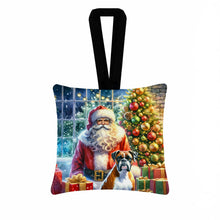 Load image into Gallery viewer, Boxer and Santa Claus Hanging Square Fabric Ornament 3.5 × 3.5