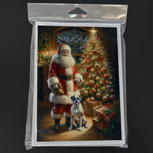 Load image into Gallery viewer, Boxer and Santa Claus Greeting Cards - Blank Note Cards – 8-Pack of Artist-Designed Cards with Envelopes
