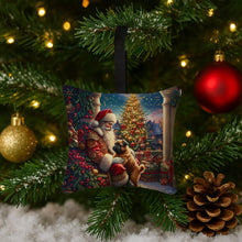 Load image into Gallery viewer, Brussels Griffon and Santa Claus Hanging Square Fabric Ornament 3.5 × 3.5