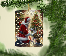 Load image into Gallery viewer, Bull Terrier and Santa Claus Porcelain Ornament