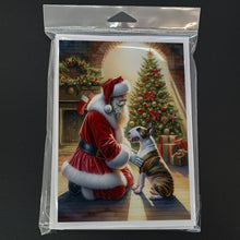 Load image into Gallery viewer, Bull Terrier and Santa Claus Greeting Cards - Blank Note Cards – 8-Pack of Artist-Designed Cards with Envelopes