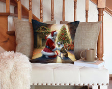Load image into Gallery viewer, Bull Terrier and Santa Claus Throw Pillow - 14x14 Decorative Pillow – Art for Your Home &amp; Patio