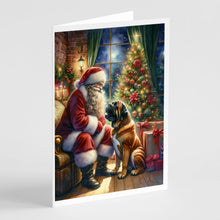 Load image into Gallery viewer, Bullmastiff and Santa Claus Greeting Cards - Blank Note Cards – 8-Pack of Artist-Designed Cards with Envelopes