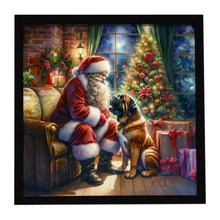 Load image into Gallery viewer, Bullmastiff and Santa Claus Framed Metal Print