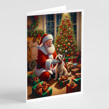 Load image into Gallery viewer, Cairn Terrier and Santa Claus Greeting Cards - Blank Note Cards – 8-Pack of Artist-Designed Cards with Envelopes