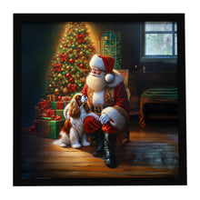 Load image into Gallery viewer, Cavalier Spaniel and Santa Claus Framed Metal Print