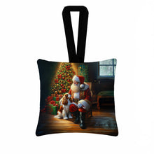 Load image into Gallery viewer, Cavalier Spaniel and Santa Claus Hanging Square Fabric Ornament 3.5 × 3.5