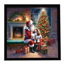 Load image into Gallery viewer, Cavalier Spaniel and Santa Claus Framed Metal Print