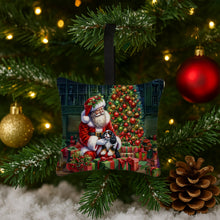 Load image into Gallery viewer, Cavalier Spaniel and Santa Claus Hanging Square Fabric Ornament 3.5 × 3.5