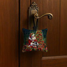 Load image into Gallery viewer, Cavalier Spaniel and Santa Claus Hanging Square Fabric Ornament 3.5 × 3.5