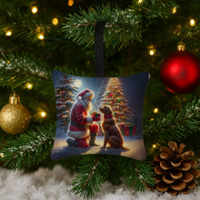 Load image into Gallery viewer, Chesapeake Bay Retriever and Santa Claus Hanging Square Fabric Ornament 3.5 × 3.5