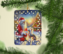 Load image into Gallery viewer, Chinese Crested and Santa Claus Porcelain Ornament