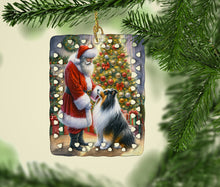 Load image into Gallery viewer, Collie and Santa Claus Porcelain Ornament