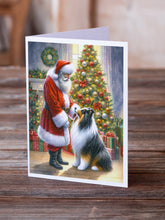 Load image into Gallery viewer, Collie and Santa Claus Greeting Cards - Blank Note Cards – 8-Pack of Artist-Designed Cards with Envelopes