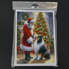 Load image into Gallery viewer, Collie and Santa Claus Greeting Cards - Blank Note Cards – 8-Pack of Artist-Designed Cards with Envelopes