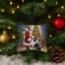 Load image into Gallery viewer, Collie and Santa Claus Hanging Square Fabric Ornament 3.5 × 3.5