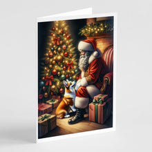Load image into Gallery viewer, Corgi and Santa Claus Greeting Cards - Blank Note Cards – 8-Pack of Artist-Designed Cards with Envelopes