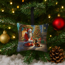 Load image into Gallery viewer, Dachshund and Santa Claus Hanging Square Fabric Ornament 3.5 × 3.5