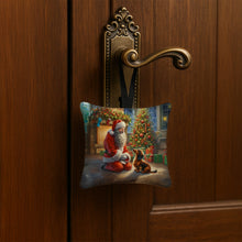 Load image into Gallery viewer, Dachshund and Santa Claus Hanging Square Fabric Ornament 3.5 × 3.5