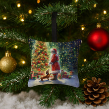 Load image into Gallery viewer, Dachshund and Santa Claus Hanging Square Fabric Ornament 3.5 × 3.5