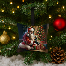 Load image into Gallery viewer, Dachshund and Santa Claus Hanging Square Fabric Ornament 3.5 × 3.5