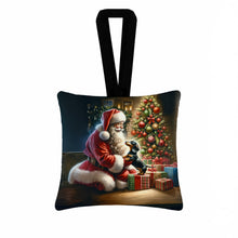 Load image into Gallery viewer, Dachshund and Santa Claus Hanging Square Fabric Ornament 3.5 × 3.5