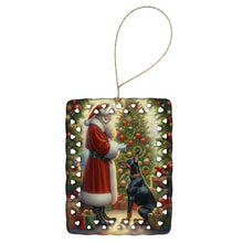 Load image into Gallery viewer, Doberman Pinscher and Santa Claus Porcelain Ornament