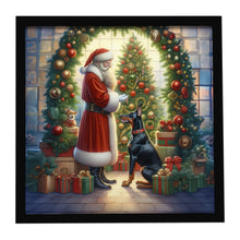 Load image into Gallery viewer, Doberman Pinscher and Santa Claus Framed Metal Print