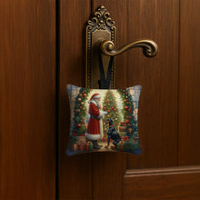 Load image into Gallery viewer, Doberman Pinscher and Santa Claus Hanging Square Fabric Ornament 3.5 × 3.5