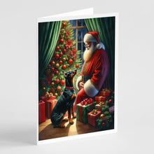 Load image into Gallery viewer, Doberman Pinscher and Santa Claus Greeting Cards - Blank Note Cards – 8-Pack of Artist-Designed Cards with Envelopes