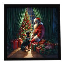 Load image into Gallery viewer, Doberman Pinscher and Santa Claus Framed Metal Print