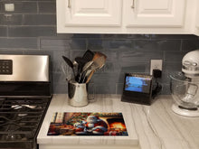 Load image into Gallery viewer, English Bull Terrier and Santa Claus Glass Cutting Boards – Durable, Decorative Kitchen Art