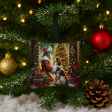 Load image into Gallery viewer, English Setter and Santa Claus Hanging Square Fabric Ornament 3.5 × 3.5