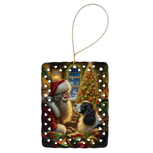 Load image into Gallery viewer, English Springer Spaniel and Santa Claus Porcelain Ornament