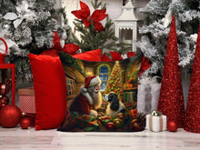 Load image into Gallery viewer, English Springer Spaniel and Santa Claus Throw Pillow - 14x14 Decorative Pillow – Art for Your Home &amp; Patio