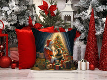Load image into Gallery viewer, Finnish Spitz and Santa Claus Throw Pillow - 14x14 Decorative Pillow – Art for Your Home &amp; Patio