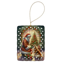 Load image into Gallery viewer, Finnish Spitz and Santa Claus Porcelain Ornament