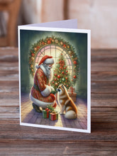 Load image into Gallery viewer, Finnish Spitz and Santa Claus Greeting Cards - Blank Note Cards – 8-Pack of Artist-Designed Cards with Envelopes