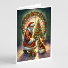 Load image into Gallery viewer, Finnish Spitz and Santa Claus Greeting Cards - Blank Note Cards – 8-Pack of Artist-Designed Cards with Envelopes