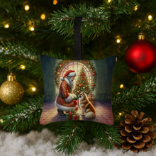 Load image into Gallery viewer, Finnish Spitz and Santa Claus Hanging Square Fabric Ornament 3.5 × 3.5
