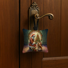Load image into Gallery viewer, Finnish Spitz and Santa Claus Hanging Square Fabric Ornament 3.5 × 3.5