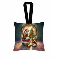 Load image into Gallery viewer, Finnish Spitz and Santa Claus Hanging Square Fabric Ornament 3.5 × 3.5
