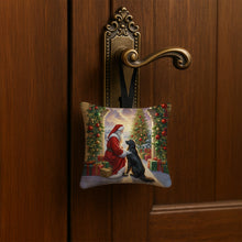 Load image into Gallery viewer, Flat-Coated Retriever and Santa Claus Hanging Square Fabric Ornament 3.5 × 3.5