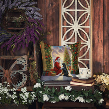 Load image into Gallery viewer, Flat-Coated Retriever and Santa Claus Throw Pillow