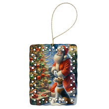 Load image into Gallery viewer, Fox Terrier and Santa Claus Porcelain Ornament