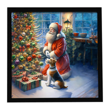 Load image into Gallery viewer, Fox Terrier and Santa Claus Framed Metal Print