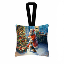 Load image into Gallery viewer, Fox Terrier and Santa Claus Hanging Square Fabric Ornament 3.5 × 3.5