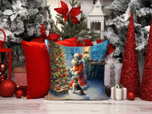 Load image into Gallery viewer, Fox Terrier and Santa Claus Throw Pillow - 14x14 Decorative Pillow – Art for Your Home &amp; Patio