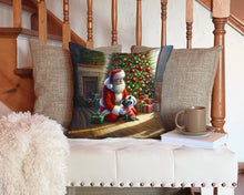 Load image into Gallery viewer, French Bulldog and Santa Claus Throw Pillow - 14x14 Decorative Pillow – Art for Your Home &amp; Patio